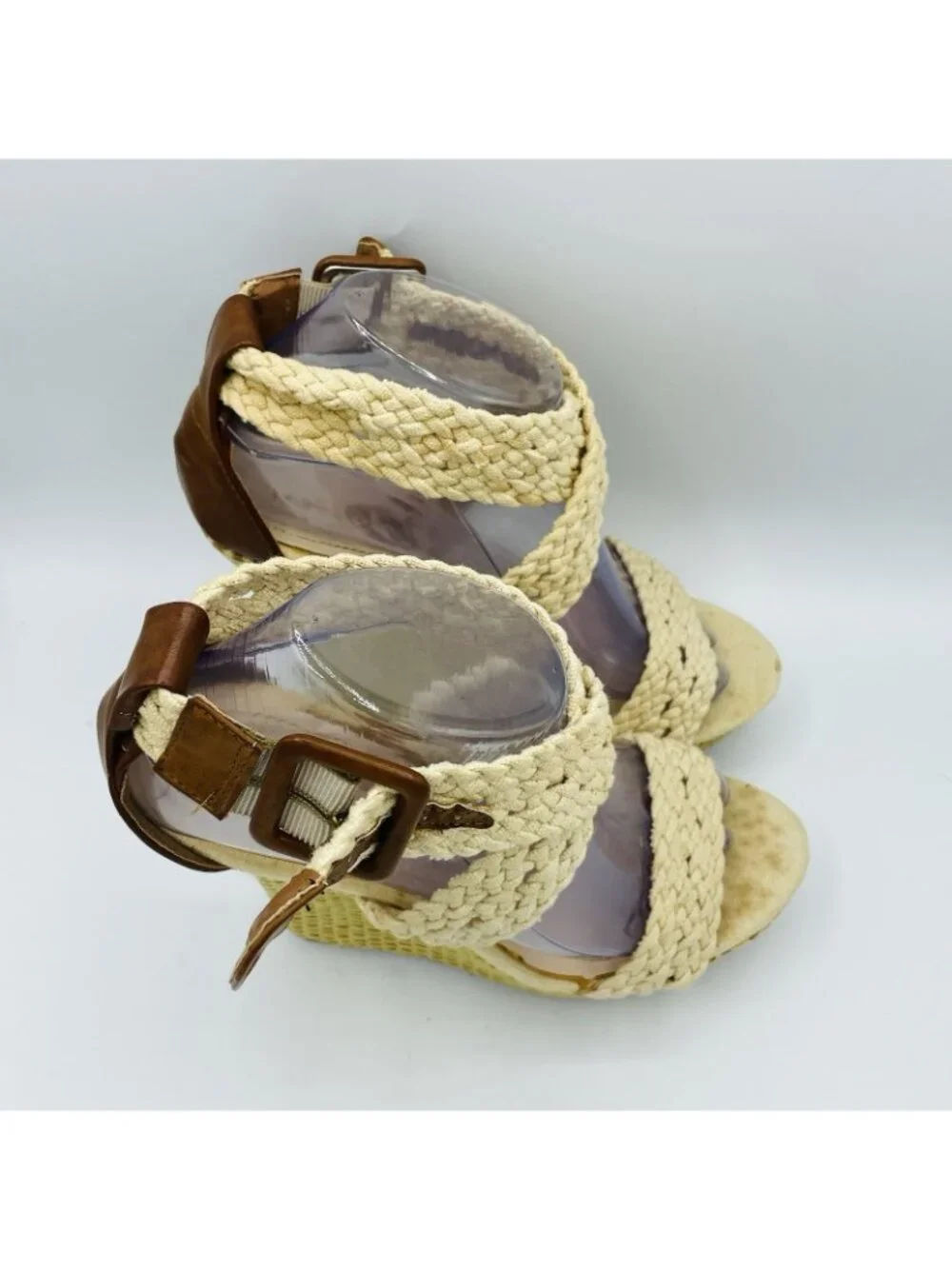 Rue 21 ETC! Shoes Womens Size M 7/8 Beige Sandals High Wedge Heel Strappy